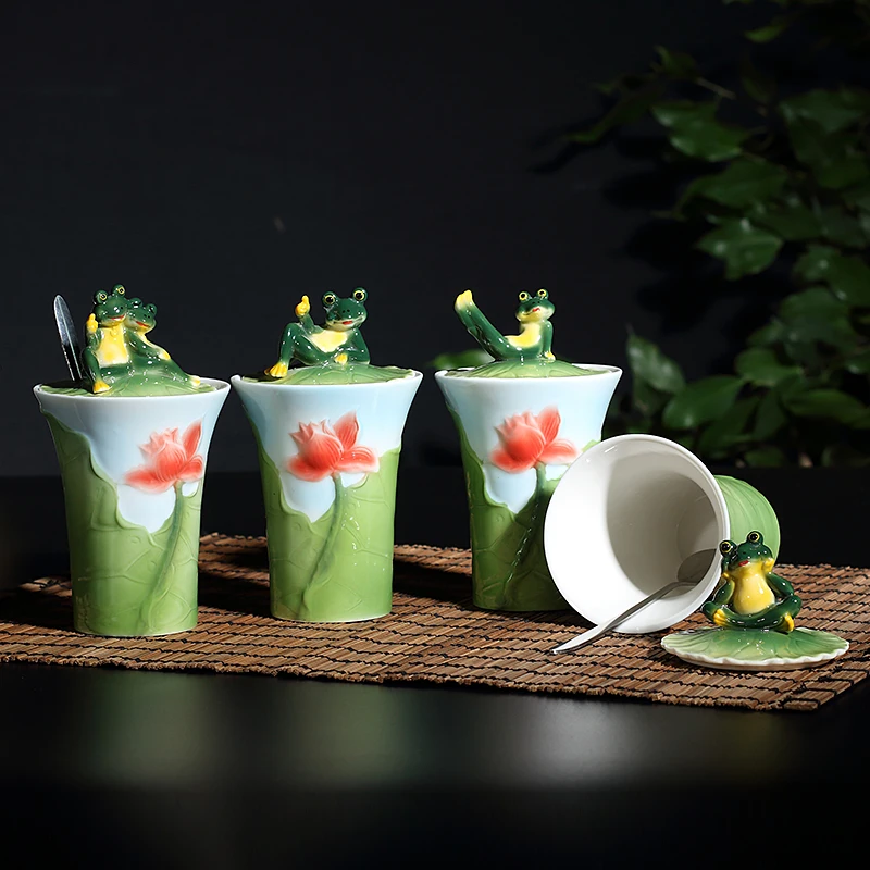 2018 Valentine's Day Prince Frog Coffee Mug Tea cup ceramic with Spoon Lid water bottles Breakfast Milk cups For Lovers gift | Дом и сад