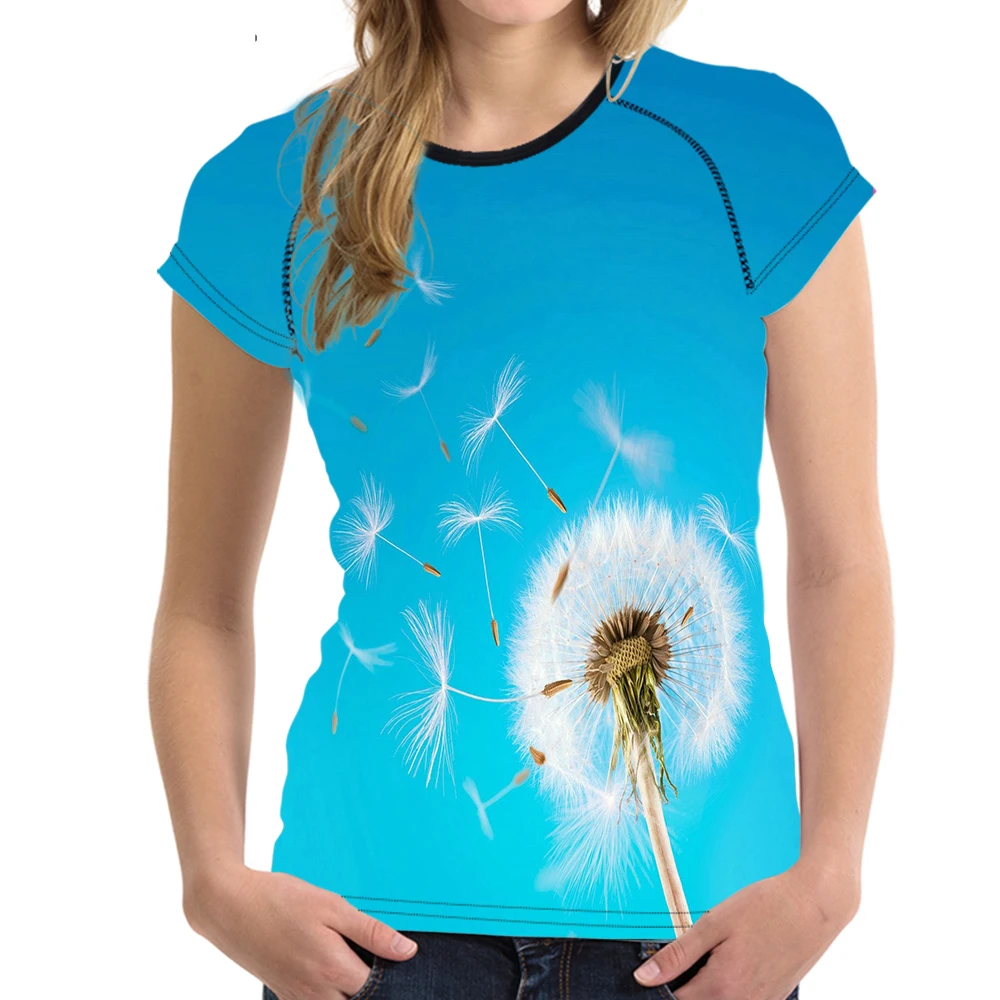 Шумный Дизайн модные цветочные футболка Для женщин Одуванчик печати с круглым