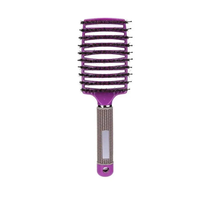 With Bristles Professional Anti-Static Hair Scalp Massager Comb Brush Curved Row Hair Comb Hairbrush Salon Hairdressing Hairstyle Tools - Цвет: With Bristles
