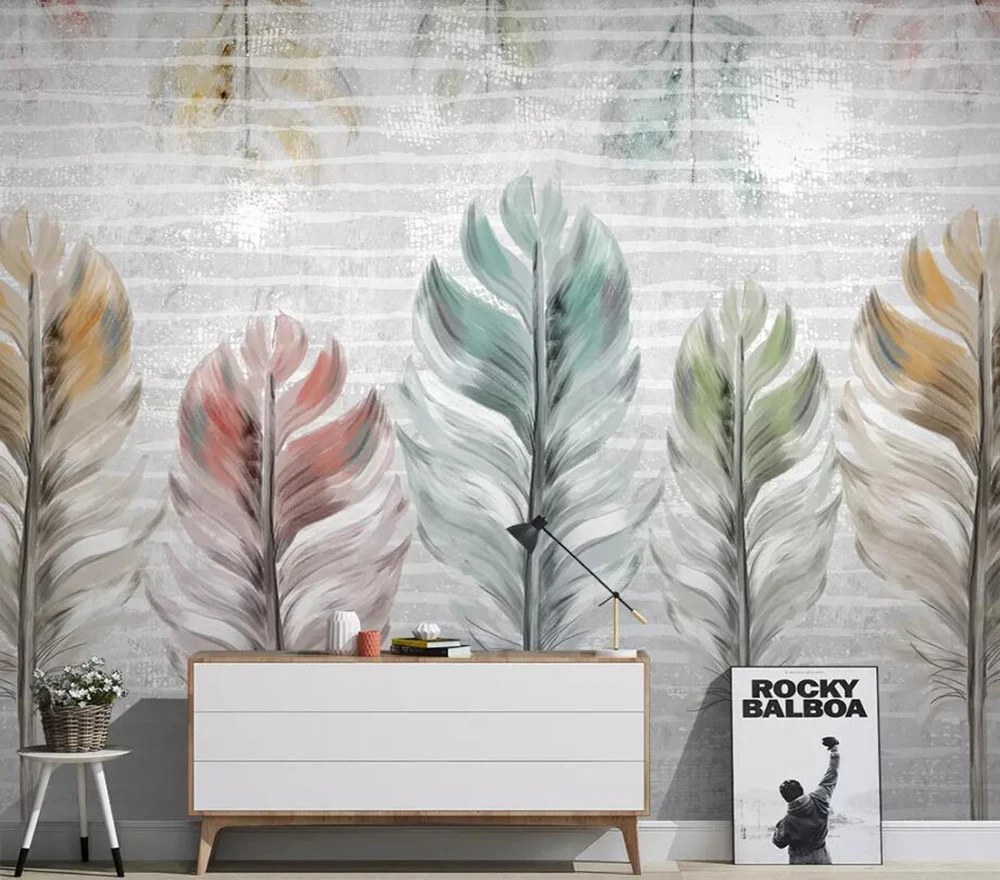 3D Настенные обои на заказ скандинавские ручная роспись красочные перья