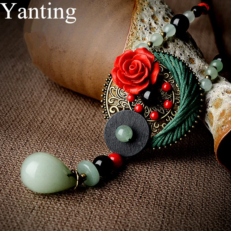 Женское длинное ожерелье из медного сплава с подвеской в форме капель Aventurine Yanting