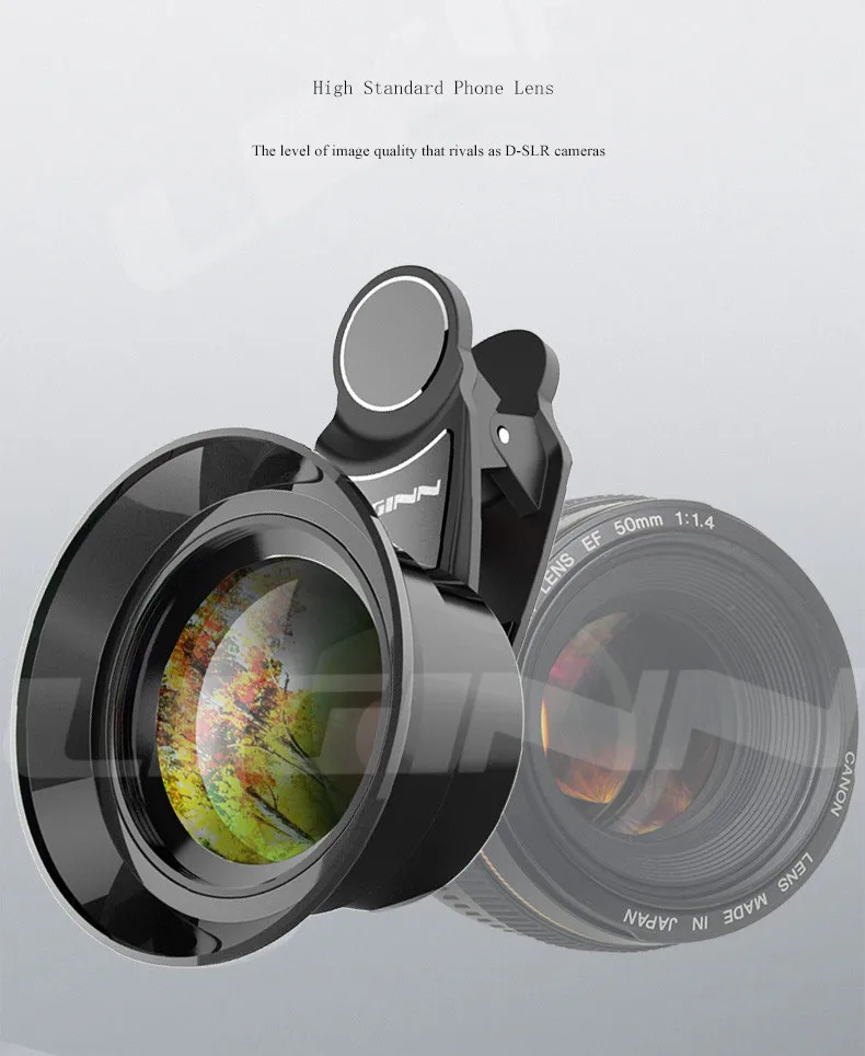 LIGINN 4K HD Мобильный SLR объектив 18 мм широкоугольный телефон Смартфон объектив для iPhone 6S 7 8 Plus Xiaomi Redmi с блендой L-618