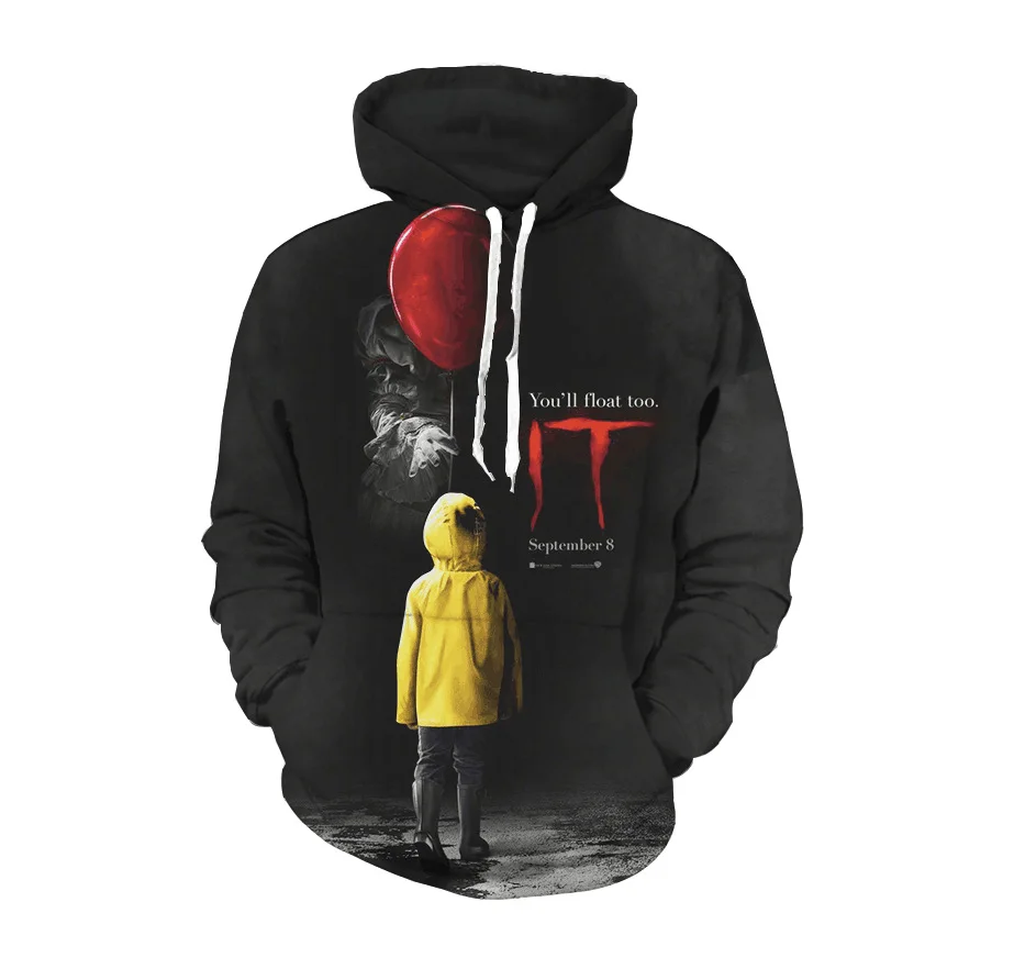 Фильм ужасов Стивен Кинг это Косплей Костюм он Pennywise 3D печать клоун толстовка с