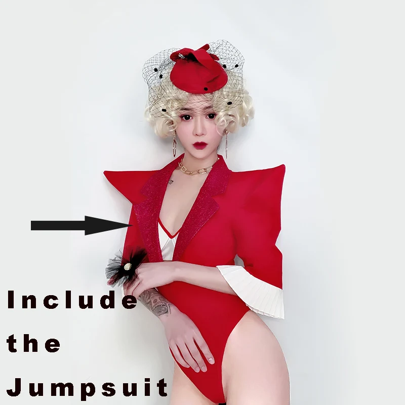 Red Jumpsuit Сценические костюмы Красный DS костюм для женщин комбинезон для ночного клуба GOGO Dance DJ представление ведущий танцевальные костюмы сценическая одежда BL1480 - Цвет: Red Jumpsuit