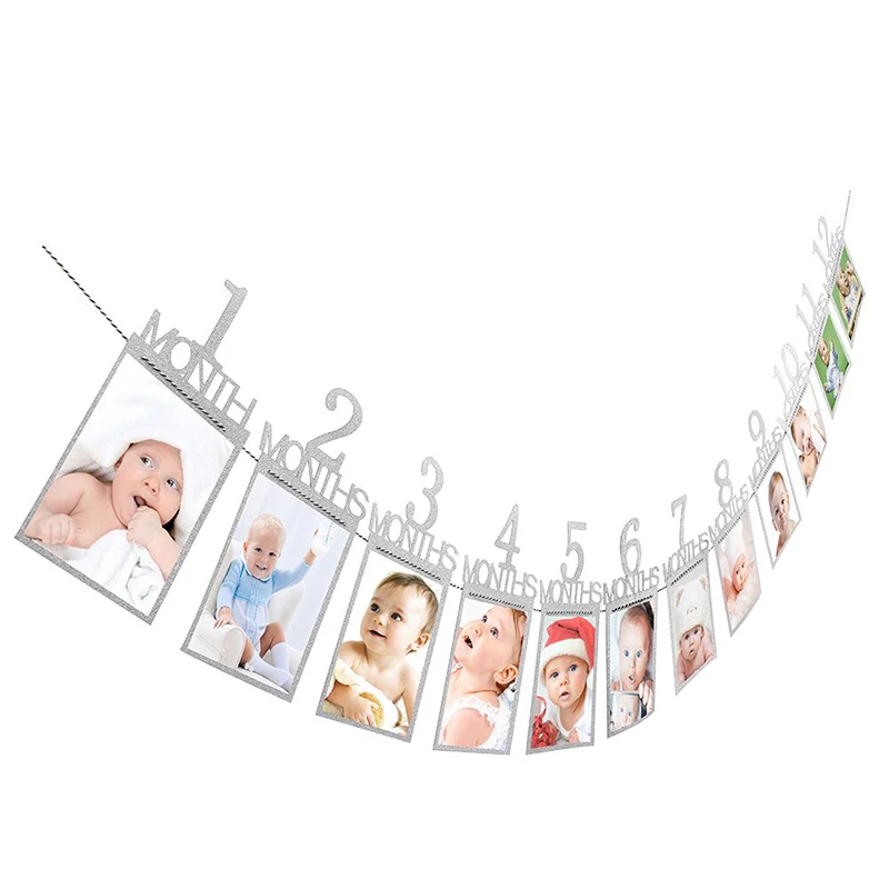 Babyshower 12 месяцы фоторамка баннер для первого дня рождения украшения ребенка