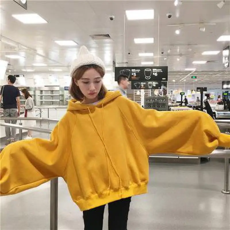 Женская толстовка с рукавами-фонариками Harajuku Повседневная Свободная Толстовка
