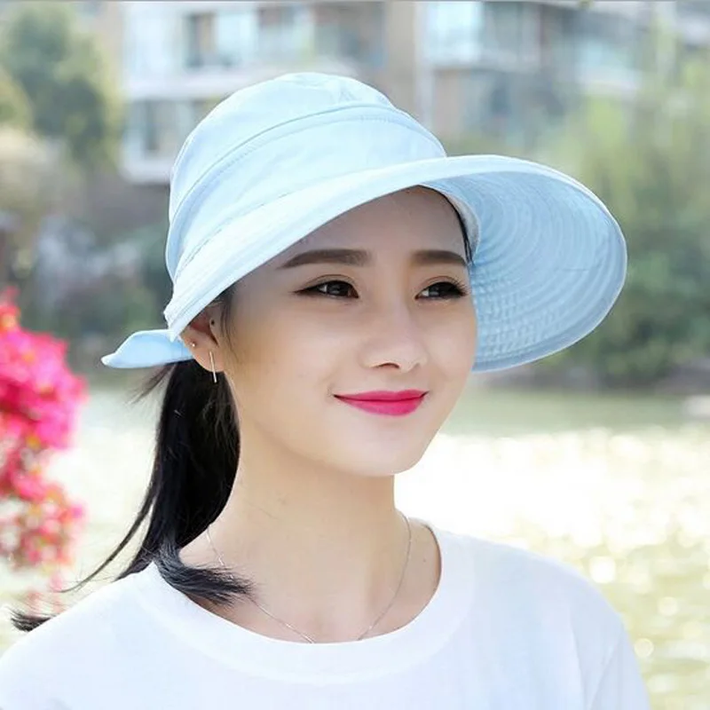 2016 модные Украшенные бантиком солнцезащитные козырьки шляпы со съемным