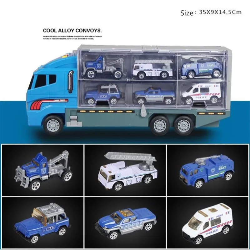 Автомобили из литого металла игрушка 2 в 1 грузовик сплава Hauler с 12 маленькими