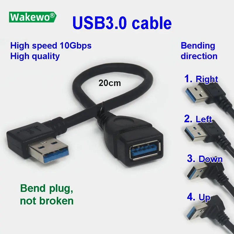 Гибкий Удлинительный кабель USB тип A штекер гнездо Колено 90 прямоугольный шнур