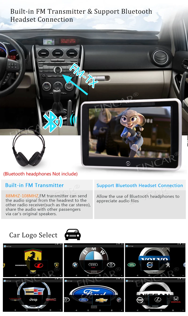 Android 6.0 Rear-Seat Entertainment System Screen with High Resolution 1366*768 Suport USB/SD/HDMI Port and WiFi 10.1 Inch Ultra |