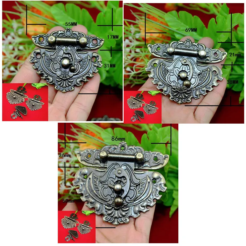 

1PC Antique Latches Catches Hasps Solid Clasp Buckles Agraffe Small Lock For Wooden Box Hardware,Vintage Heart Locks