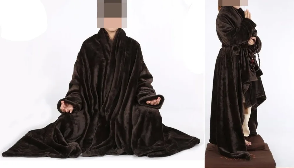 Зимняя теплая фланелевая накидка унисекс для буддистского монаха йоги плащ