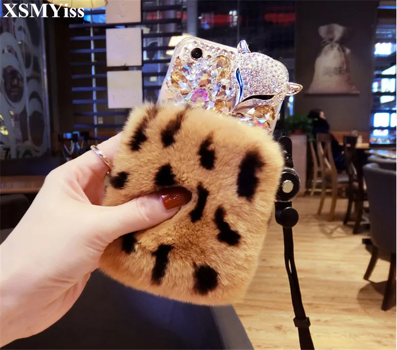 

Luxury Bling Rhinestone Diamond Fox Rabbit Fur Soft Case Cover For Xiaomi Redmi 5 7 8 9 6A 7A 8A 9A 9C Note 5 6 7 8 9 Pro 8T 9T