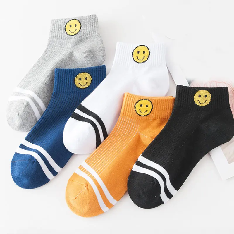 Smile face 5 pairs 5 пар/компл. хлопок Для женщин носки по щиколотку летний Повседневное в полоску, модная фрукты Твердые Цвет узор короткие женские Носки с рисунком - Цвет: Smile face 5 pairs
