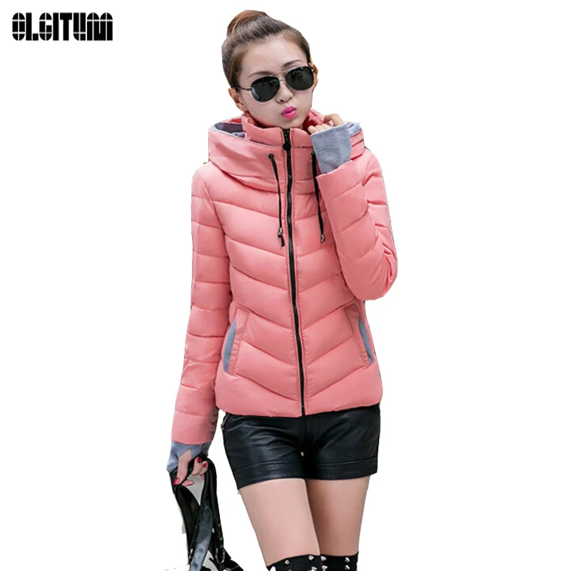 

OLGITUM 2018 Down jacket cotton short section 2018 new winter fashion No hat Slim women's gloves cotton clothing CC005