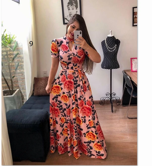 Модное женское богемное Длинное Макси платье Vestidos, винтажное пляжное летнее платье в горошек с цветочным принтом, вечерние пляжные сарафаны Robe Femme - Цвет: Цвет: желтый