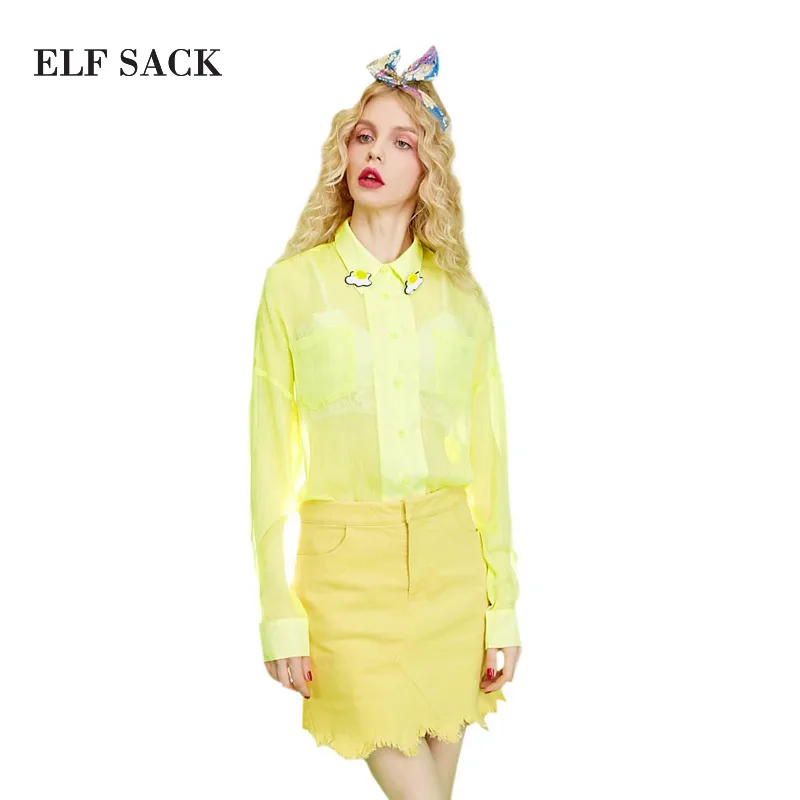 ELFSACK Women Chiffon Blouses Full Sleeve Solid Womens O Neck Casual Drop Shoulder Female Sexy Shirt|women chiffon blouse|chiffon blousesleeve blouse