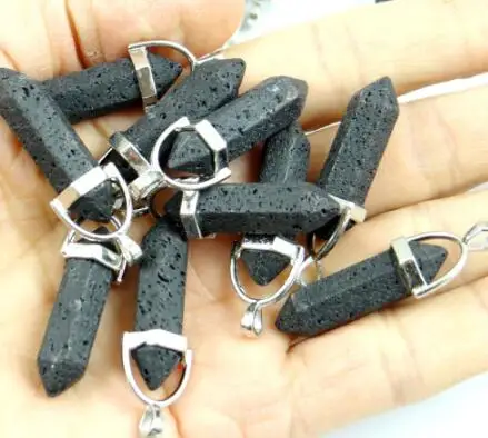 

Natural stone Black Lava Beads Volcanic Rock Stone pillar charms chakra Gem charm Pendants for diy Jewelry making necklace 24PC