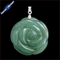 hand carved natural aventurine stone flower amulet lucky women cute pendant necklace fashion crystal jewelry beads 1pcs hs108