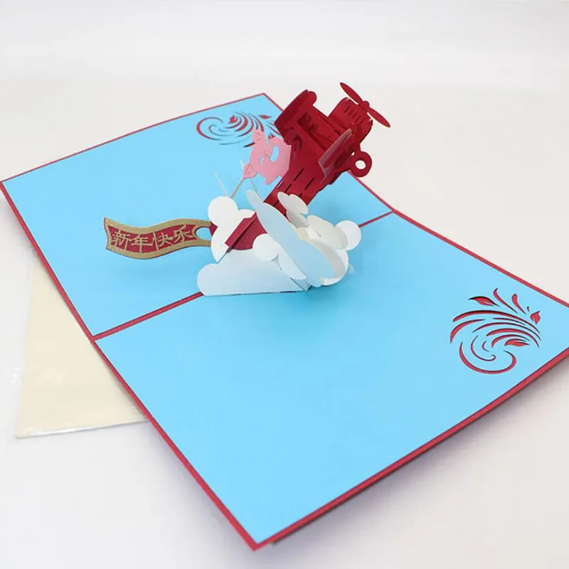 3D карта ручной работы мультфильм самолет свинья весенние открытки для торжеств