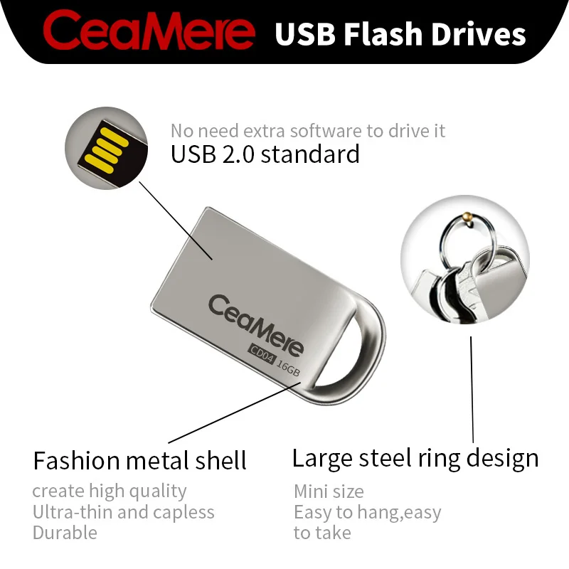 USB флеш накопитель Ceamere CD04 8 ГБ/16 ГБ/32 ГБ/64 ГБ мини металлический Pendrive 2 0 диск 1 ГБ/2