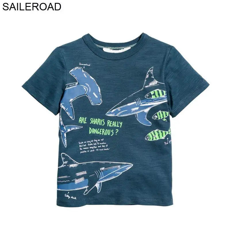 SAILEROAD 2-7 Т мультфильм животных Акула Baby Boy Футболка для детских рубашек для детей Топы мальчика Тис Одежда Детские футболки