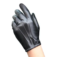fashion black pu leather gloves male thin style driving leather men gloves non slip five fingers full palm touchscreen pm014pn