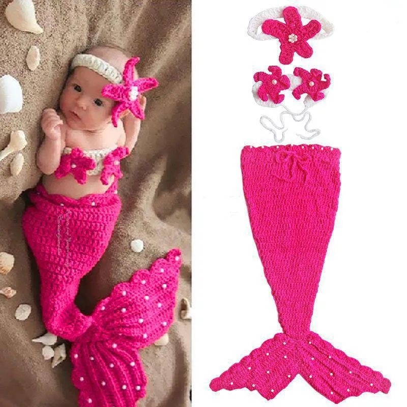 Crochet Knit Newborn Mermaid Tail Costume Baby Photography Props Clothes Animal Design Studio Accessories SG059 | Детская одежда и