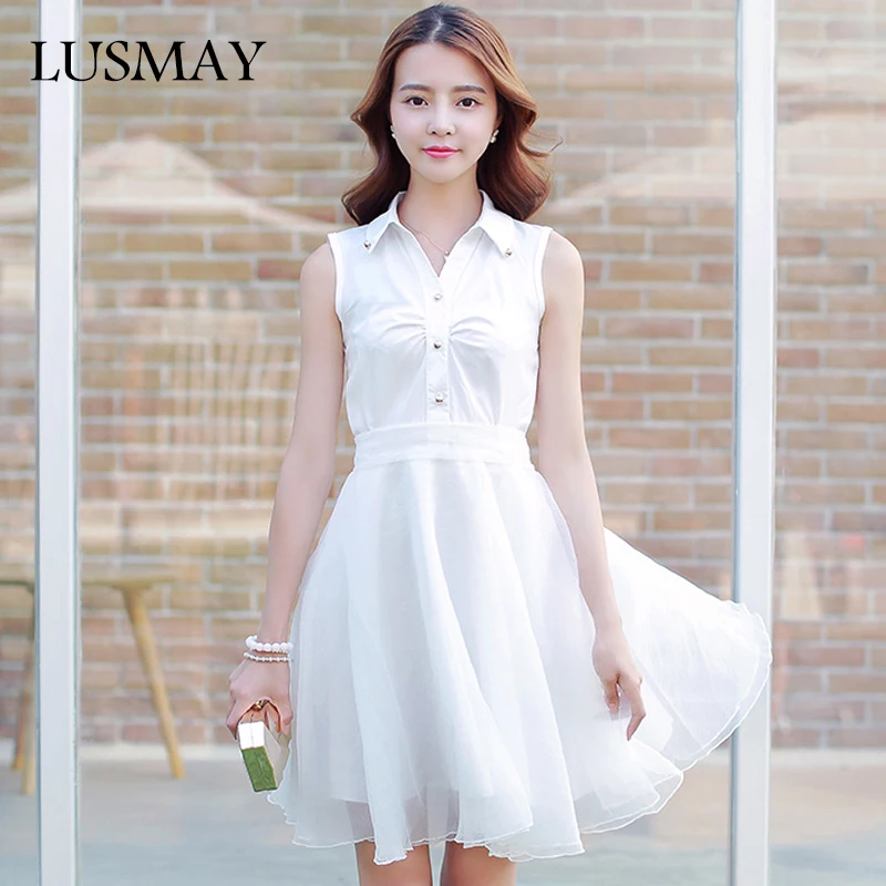 Бальное платье без рукавов женское летнее 2017 модное из органзы с воротником и