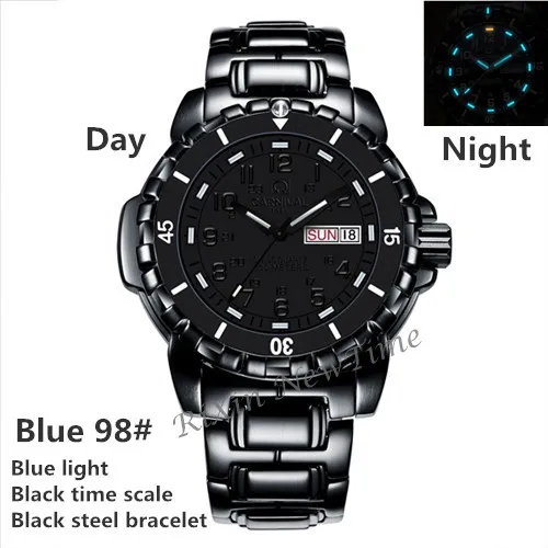 Blue98 steel black Водонепроницаемые 200 м T25 Тритий Светящиеся Часы мужские военные дайвинг Спортивные кварцевые мужские часы топ bland роскошные швейцарские часы Ronda - Цвет: Blue98 steel black