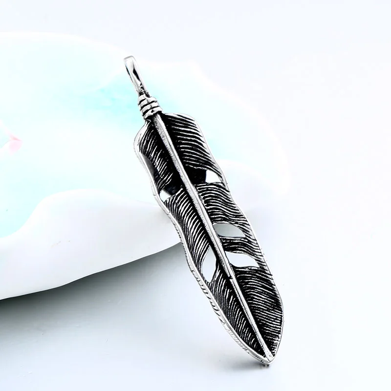 BEIER Stainless Steel Retro Feather with Red evil eye charm Pendant Necklace Vintage Leaf Jewerly for men women gift LHP028 | Украшения и
