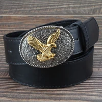 cool belt eagle buckle mens leather belt golden eagle pattern west style pu leather cowboy belt for gift drop shipping