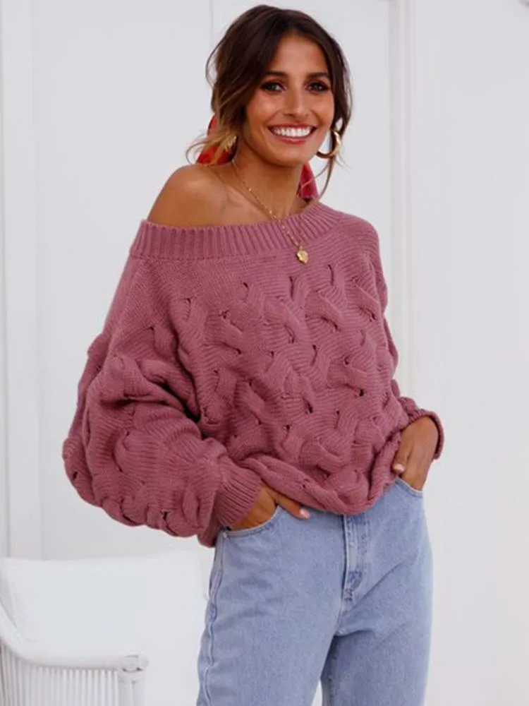 yinlinhe brown Autumn Winter loose Sweater Women Long Sleeve Twist knot Jumpers Knitted Pullovers Casual 1203 | Женская одежда