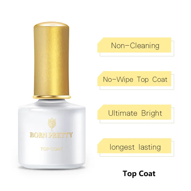 No Wipe Top Coat Гель-лак для ногтей BORN PRETTY цвета розового золота с серебристыми блестками и блестящими блестками, отмачивающийся УФ-Гель-лак для маникюра 6 мл - Цвет: No Wipe Top Coat