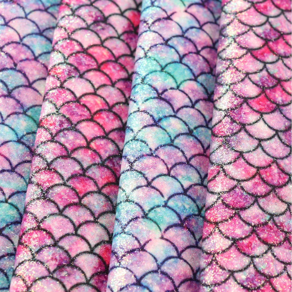 IBOWS 22*30CM Glitter Fabric Shiny Mermaid Printed Fine Glitter for DIY Bag Shoes Accessories Fabric Handmade Hair Bows Material
