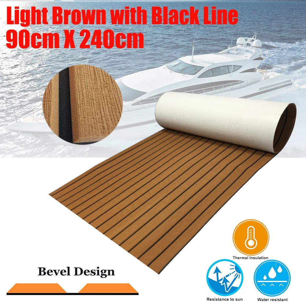 

Upgraded Boat Teak Decking Sheet Yacht Marine Flooring Non-slip Carpet Mat 90cm240cm/35.4"94.5" Light Brown In Black Accessories