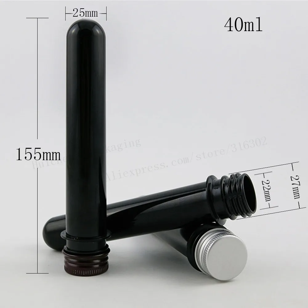 30x40 мл пустая ПЭТ Трубка с серебристым Черный алюминиевый колпачок 40CC черная