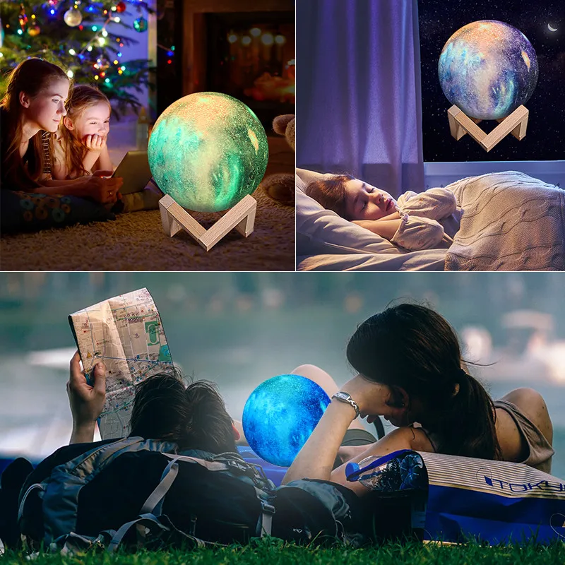 Новинка, Прямая поставка, 3D принт, Лунная лампа, красочное изменение, сенсорный Ночной светильник, домашний декор, креативный подарок, Галактическая лампа