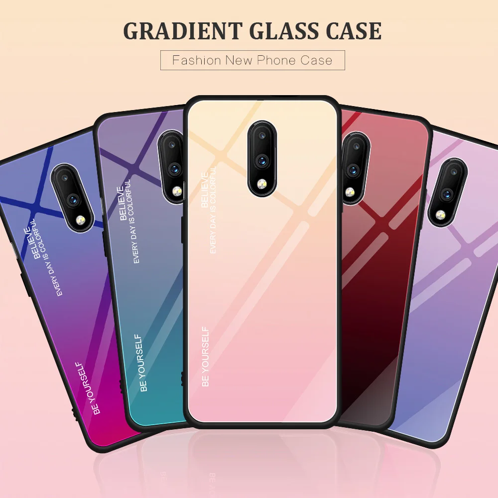 

For Oneplus 7 Aurora Gradient Tempered Glass Case Shockproof Hard Back Cover