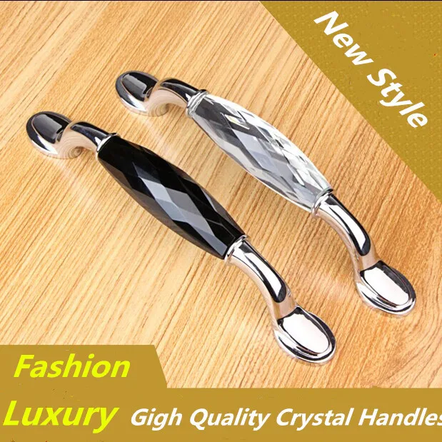 

128mm Fashion Luxury Black Clear K9 Crystal Kitchen Cabinet Pull Drawer Dresser Cupboard Wardrobe Furniture Handles Pulls