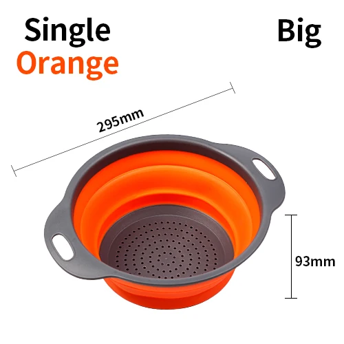 Single Orange Big DUOLVQI складной силиконовый дуршлаг для фруктов и овощей, корзина для мытья, Волшебная корзина, ситечко, складной Слив кухонные инструменты приспособление - Цвет: Single Orange Big
