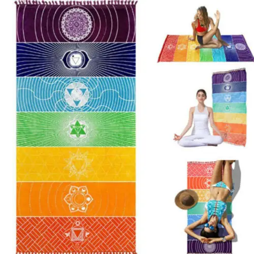 Прямая поставка! Один Радужная чакра гобеленовое полотенце Ковер Мандала Boho