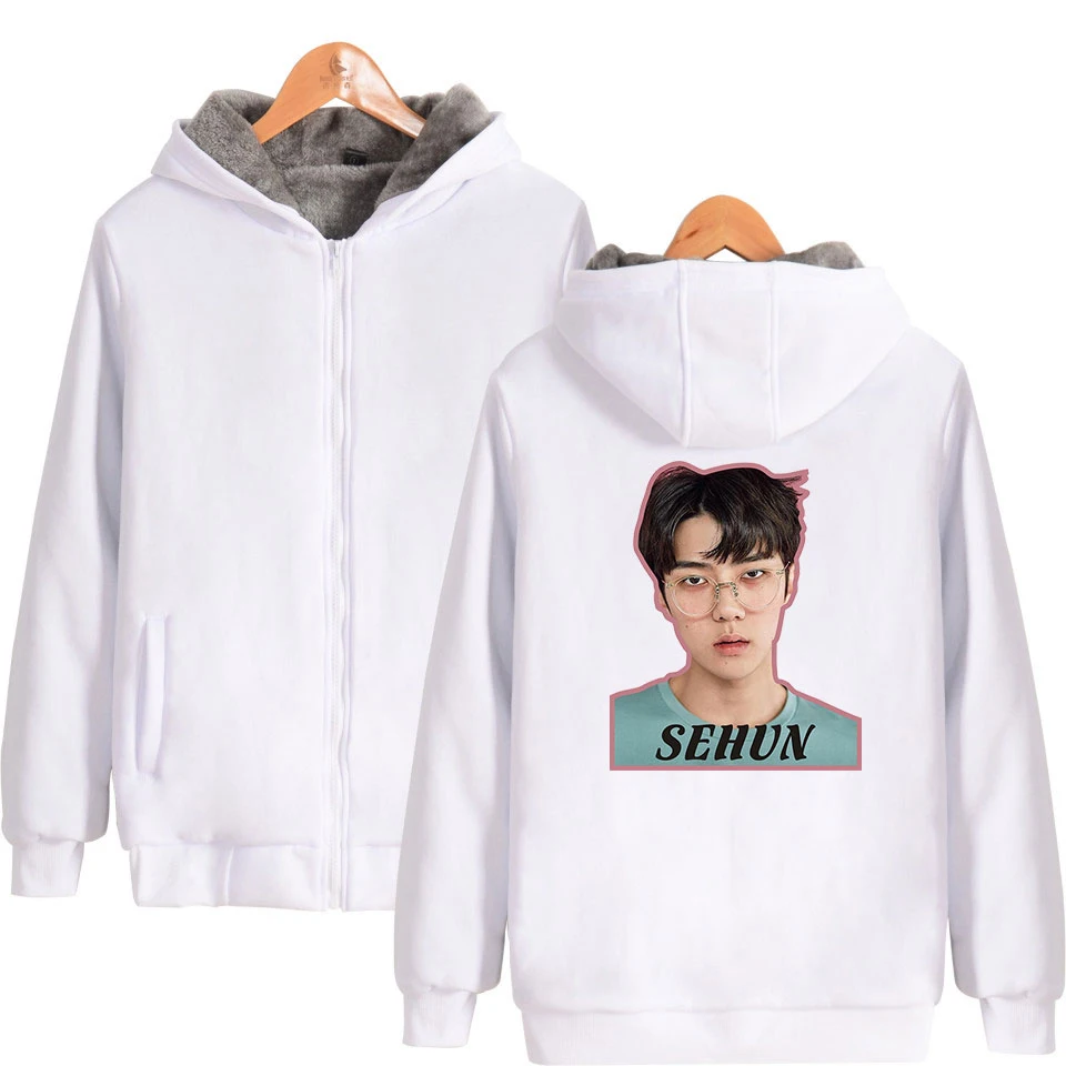 EXO LAY SUHO BAEKHYUN SEHUN зимняя флисовая толстовка женская 2019 Повседневная Толстовка с