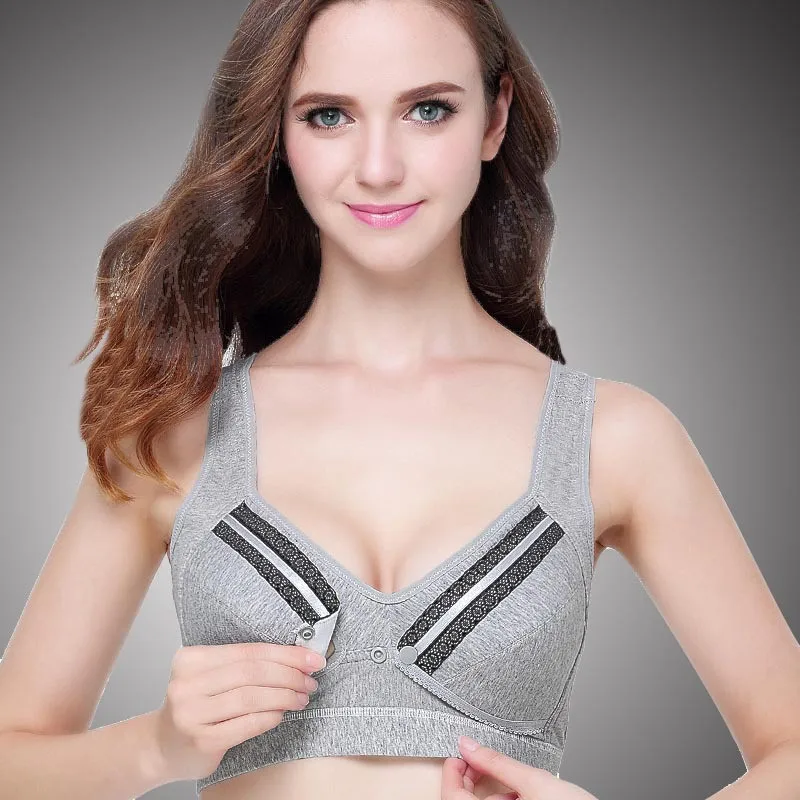 Gray bra Бюстгальтеры из чистого хлопка для беременных и кормящих женщин, нижнее белье с открытыми пуговицами для беременных женщин, нижнее белье для кормления грудью, одежда Gestant - Цвет: Gray bra