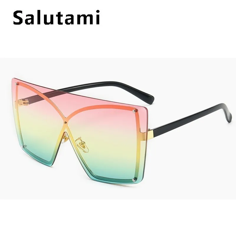 Розовые Желтые Квадратные Солнцезащитные очки для женщин, двойные цветные цельные плоские солнцезащитные очки, мужские очки без оправы из сплава, брендовые оттенки
