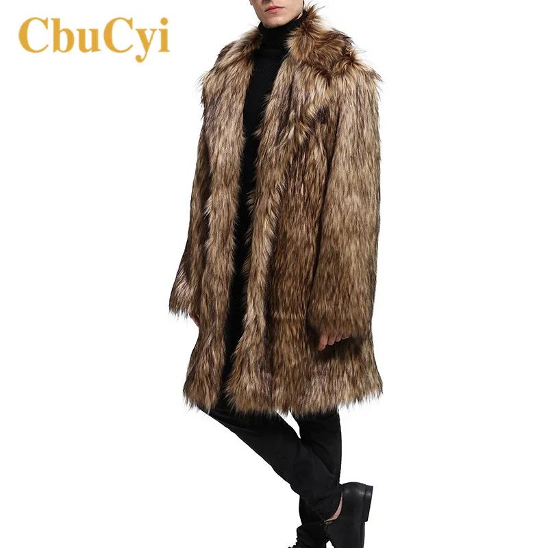 Зимнее мужское меховое пальто оверсайз модная верхняя одежда пушистые Мужская
