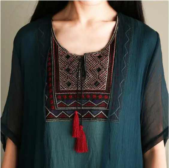 Женские платья размера XXL лето 2020 богемное платье в китайском стиле с вышивкой и