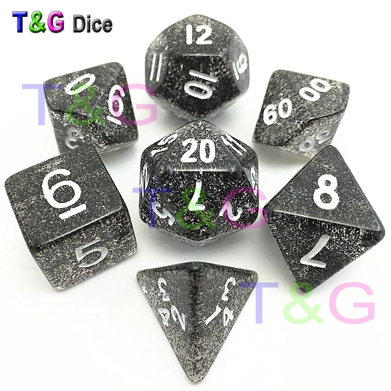 7 шт./лот высококачественный черный блестящий Набор кубиков с цифрами D4 6 8 10 10% 12 20