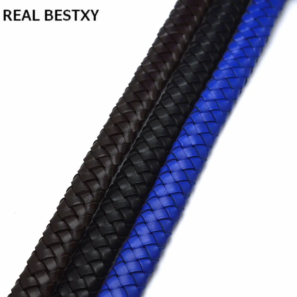 Настоящий BESTXY, 1 м/лот, 12*6 мм, натуральный плоский кожаный шнур, плетеная натуральная кожа, черный/коричневый/синий кожаный шнур для браслетов