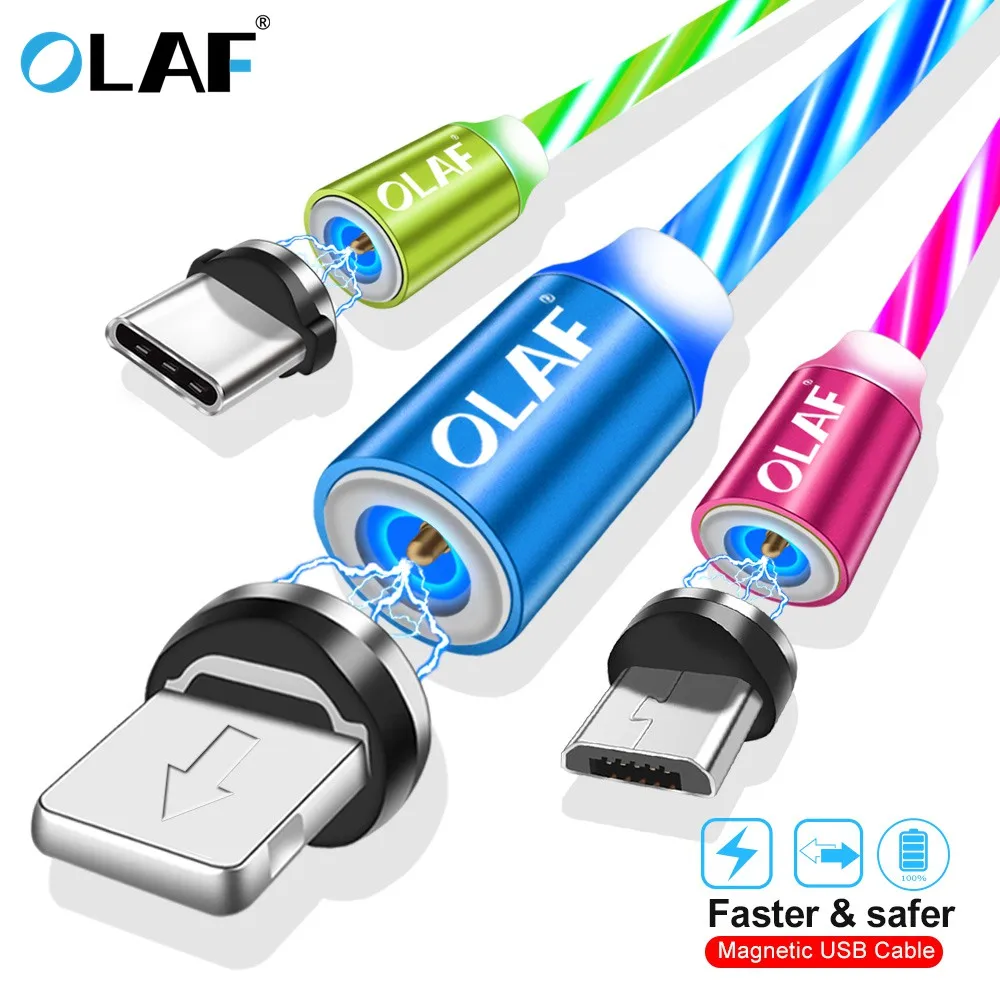 Светящийся Блестящий Магнитный кабель для быстрой зарядки OLAF светодиодный Micro Type